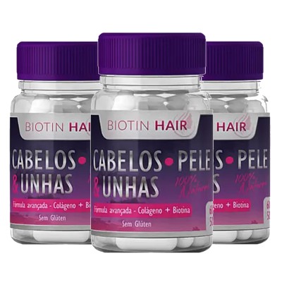 Biotin Hair - Cabelo, Pele E Unha -3 potes 180 Cápsulas