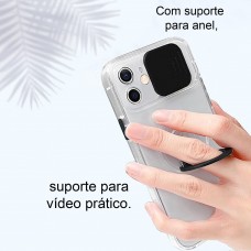 Capa de Silicone transparente  Slide com Tampa Protetora para a Lente da Câmera e com Anel para o iPhone  14 Pro   